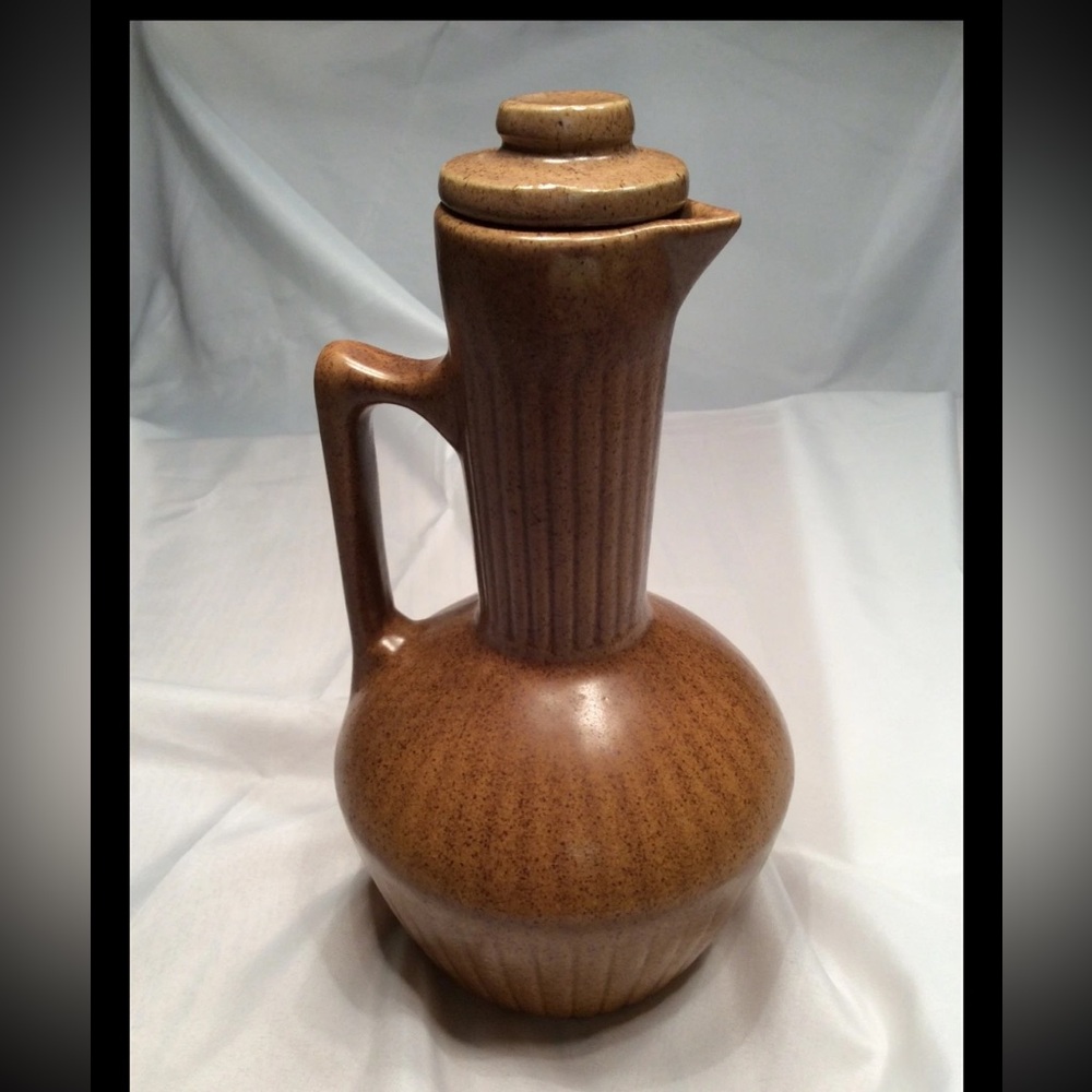 Vintage Monmouth-Western Pottery Coffee Carafe Brown/Carmel Glaze Ribbed Stamped
